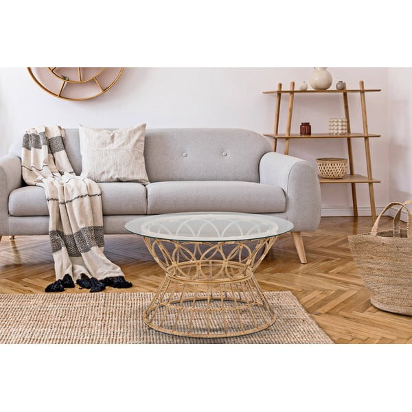 Măsuță de cafea în culoare naturală rotundă cu blat din sticlă ø 75 cm Panama – Mauro Ferretti-image-1