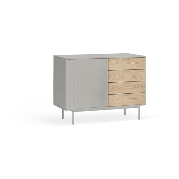 Comodă gri/în culoare naturală joasă cu aspect de lemn de stejar 108x80 cm Sierra – Teulat-image-3