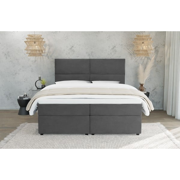 Pat boxspring gri închis cu spațiu de depozitare 180x200 cm Rico – Ropez-image-2