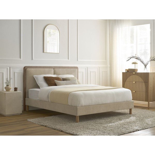 Pat matrimonial bej/taupe tapițat tapițat cu somieră 180x200 cm Mara – Bobochic Paris-image-3
