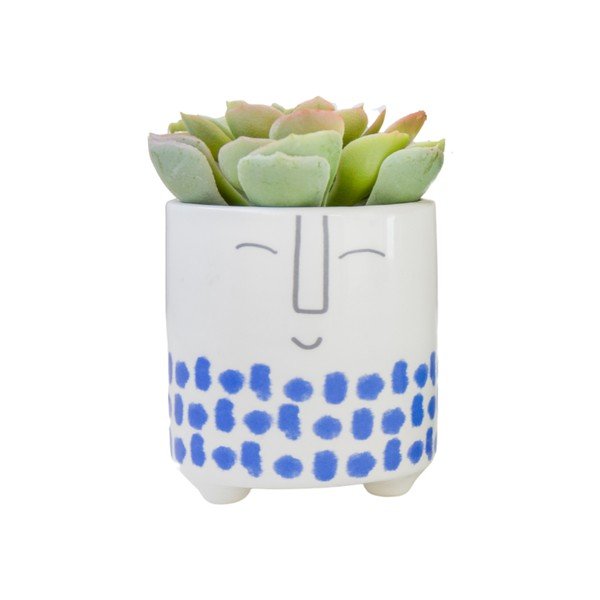 Ghiveci din ceramică Kitchen Craft Happy Face, alb-albastru-image-2