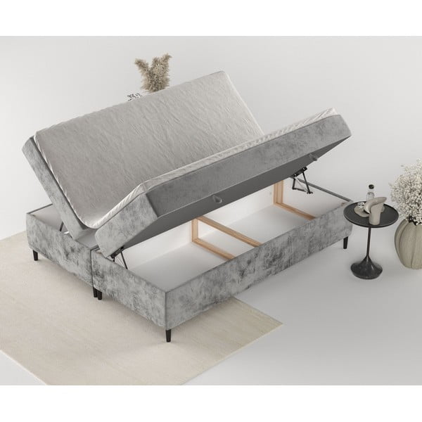Pat boxspring gri închis cu spațiu de depozitare 200x200 cm Araya – Maison de Rêve-image-4