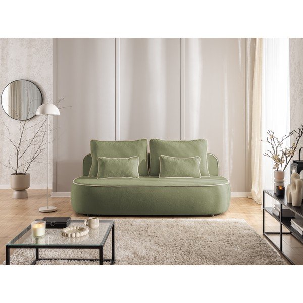 Canapea kaki/bej extensibilă/cu spațiu de depozitare cu tapițerie din catifea 210 cm Saga – Ropez-image-2