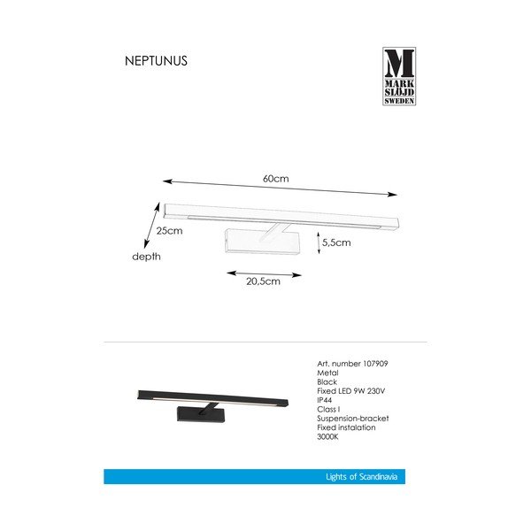 Aplică de perete neagră LED (lungime 60 cm) Neptunus – Markslöjd-image-2