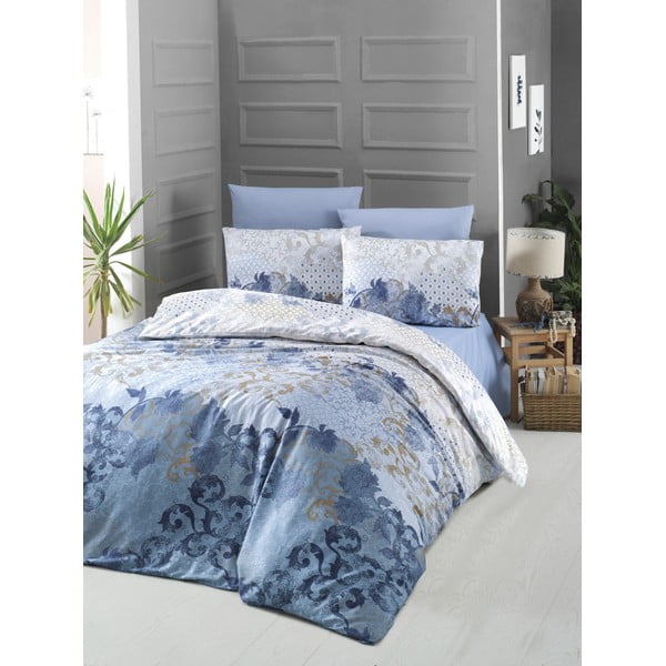 Lenjerie de pat din bumbac satinat Victoria Nerissa, 200 x 220 cm, albastru