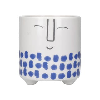Ghiveci din ceramică Kitchen Craft Happy Face, alb-albastru