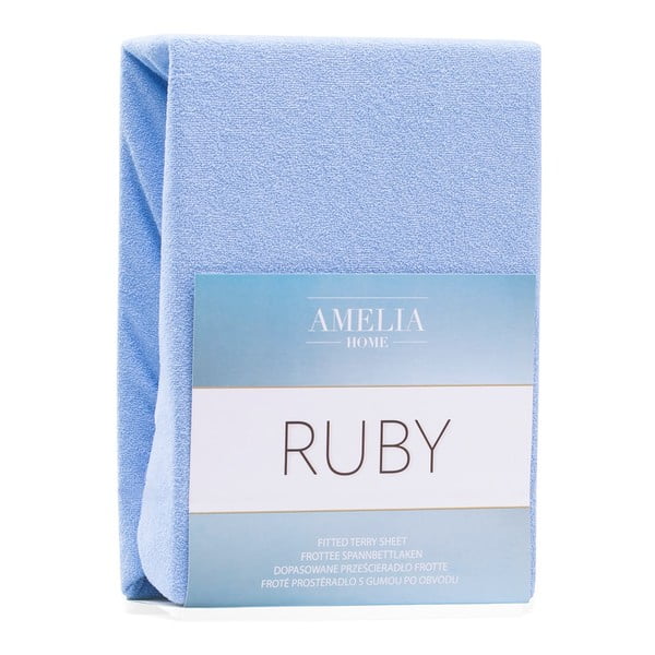 Cearceaf albastru deschis din frotir cu elastic 240x220 cm Ruby – AmeliaHome-image-2