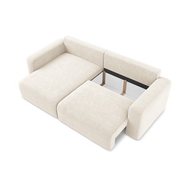 Colțar crem extensibil/cu spațiu de depozitare cu tapițerie din chenille (cu colț pe partea stângă/cu șezlong) Kona – Makamii-image-4