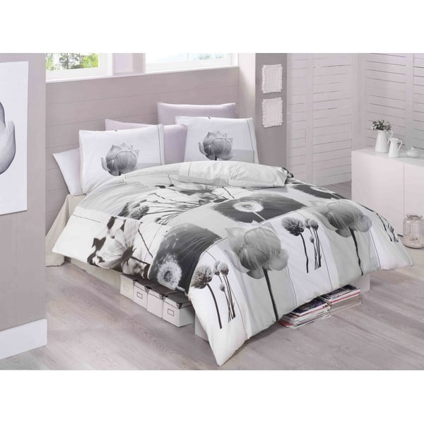 Lenjerie de pat alb-negru din bumbac pentru pat de o persoană 140x200 cm Florence – Mijolnir