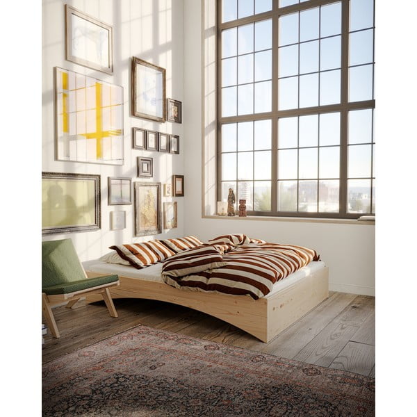 Pat matrimonial în culoare naturală din lemn de pin fără tăblie 160x200 cm Orbit – Karup Design-image-1