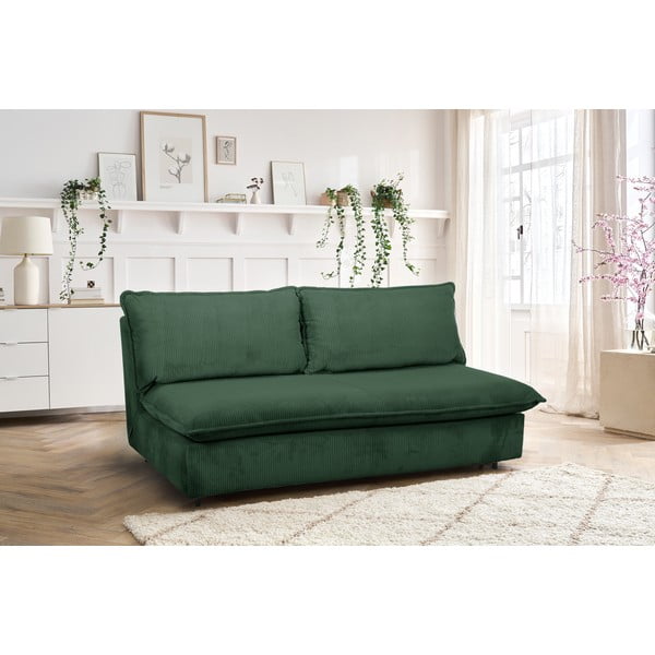 Canapea verde extensibilă cu tapițerie din catifea reiată  184 cm Isadora – Bobochic Paris-image-1