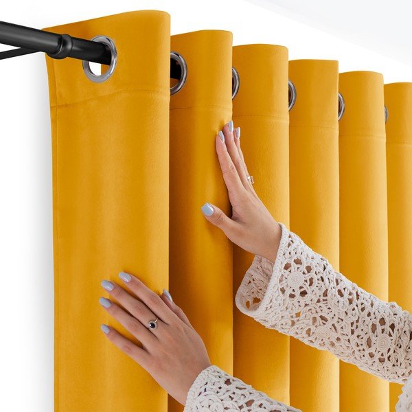 Draperie galben-muștar dimout (semi-opacă) din catifea 200x250 cm Velto – Filumi-image-3