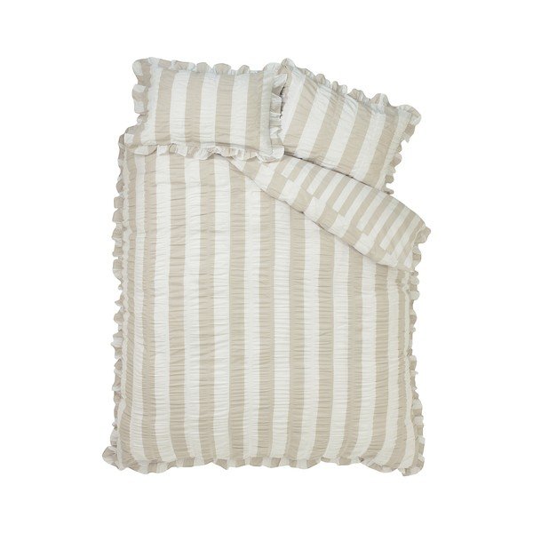 Lenjerie de pat bej pentru pat dublu cu 3 piese 200x200 cm Seersucker Frill Stripe – Catherine Lansfield