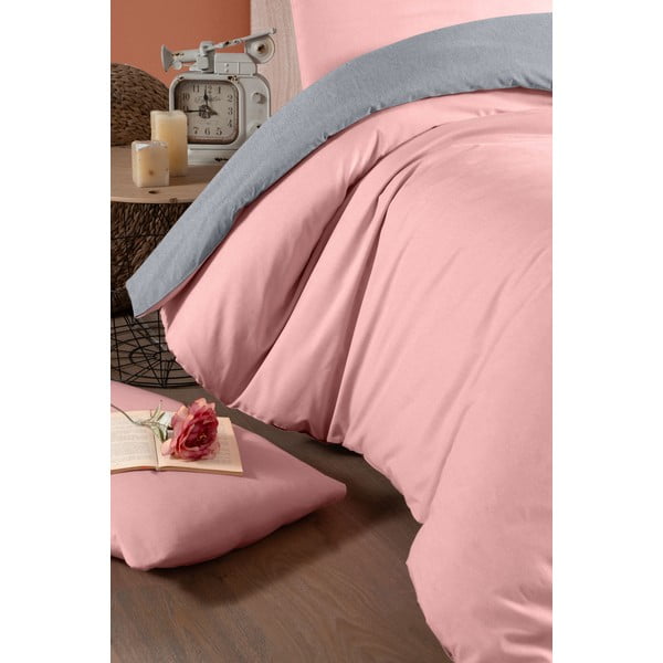 Lenjerie de pat în culoarea somonului-gri din bumbac pentru pat dublu-extins și cearceaf 200x220 cm – Mila Home-image-2