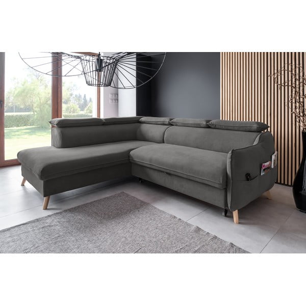 Colțar gri închis extensibil cu tapițerie din catifea (cu colț pe partea stângă ) Sweet Harmony – Miuform-image-3