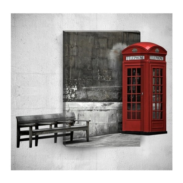Tablou de perete 3D Mosticx Red Telephone Booth, 40 x 60 cm