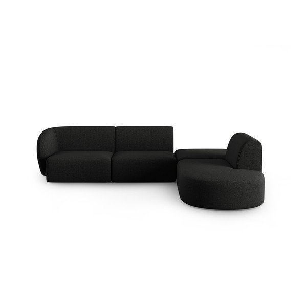 Colțar negru cu tapițerie din chenille (cu colț pe partea dreaptă, în formă de ”L”) Paolo – Milo Casa