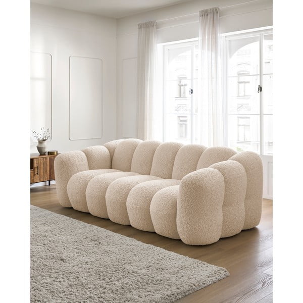 Canapea maro deschis cu tapițerie din țesătură bouclé 232 cm Hippolyte – Bobochic Paris-image-1