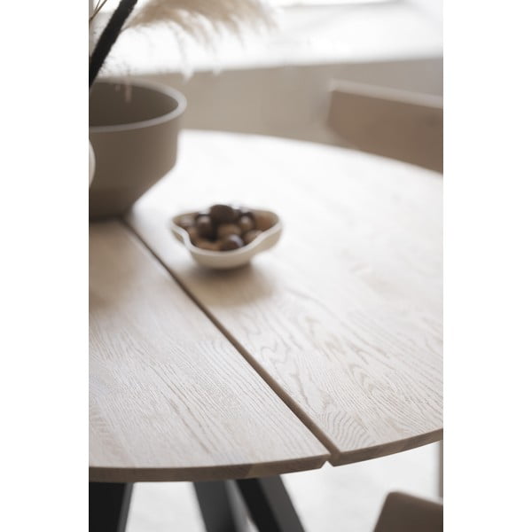 Masă de dining natural  rotundă cu blat din lemn de stejar ø 130 cm Carradale – Rowico-image-3