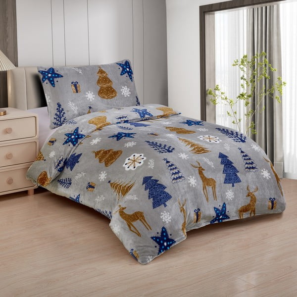 Lenjerie de pat gri din micropluș/cocolino pentru pat de o persoană 140x200 cm Natale – My House