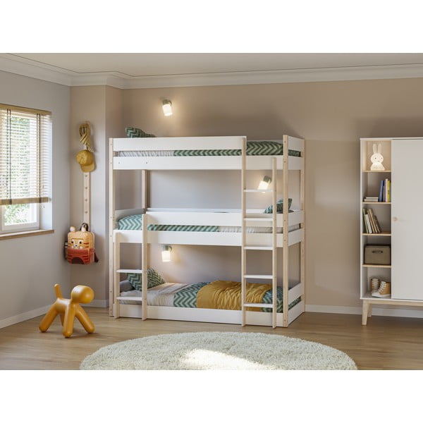 Pat pentru copii  alb/în culoare naturală supraetajat 90x190 cm Valka – Marckeric-image-1