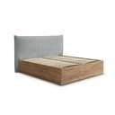 Pat matrimonial gri deschis tapițat/din  placă aglomerată de lemn tapițat cu spațiu de depozitare cu somieră 160x200 cm Charlie – Bobochic Paris
