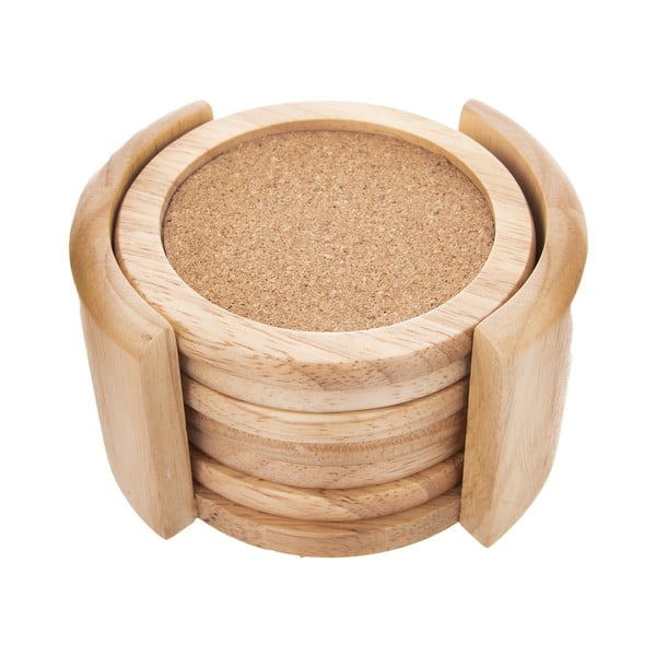 Coasters în culoare naturală cu suport 6 buc. din lemn – Orion