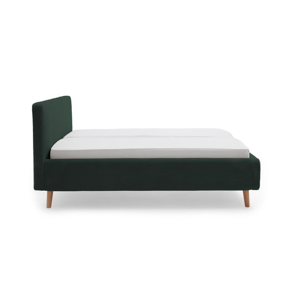 Pat matrimonial verde închis tapițat cu spațiu de depozitare cu somieră 160x200 cm Mattis Cord – Meise Möbel-image-3