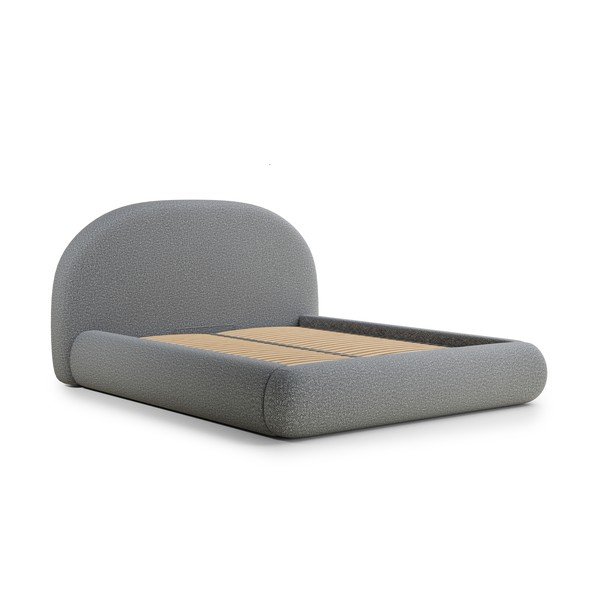 Pat matrimonial gri tapițat cu spațiu de depozitare cu somieră 140x200 cm Maumere – Maison de Rêve