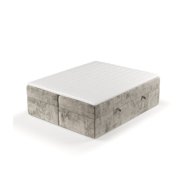 Pat boxspring maro deschis cu spațiu de depozitare 200x200 cm Yoko – Maison de Rêve