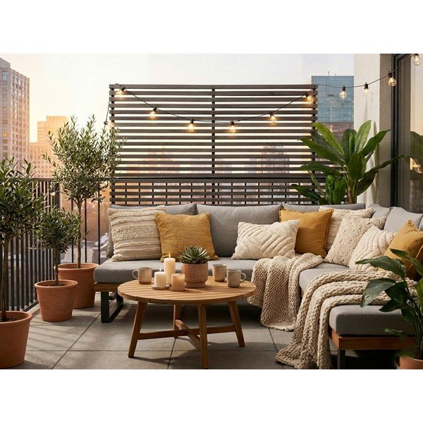 Paravan pentru balcon gri/în culoare naturală din lemn/metal 153x185 cm - Hartman-image-1