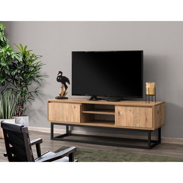 Comodă TV cu aspect de lemn de pin Kalune Design Belinda, lungime 140 cm, natural-image-4