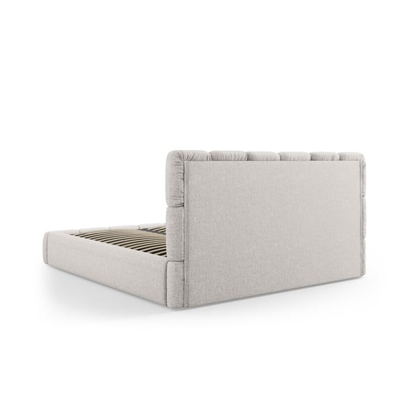 Pat matrimonial gri deschis tapițat cu spațiu de depozitare și somieră 180x200 cm Bellis – Micadoni Home-image-4