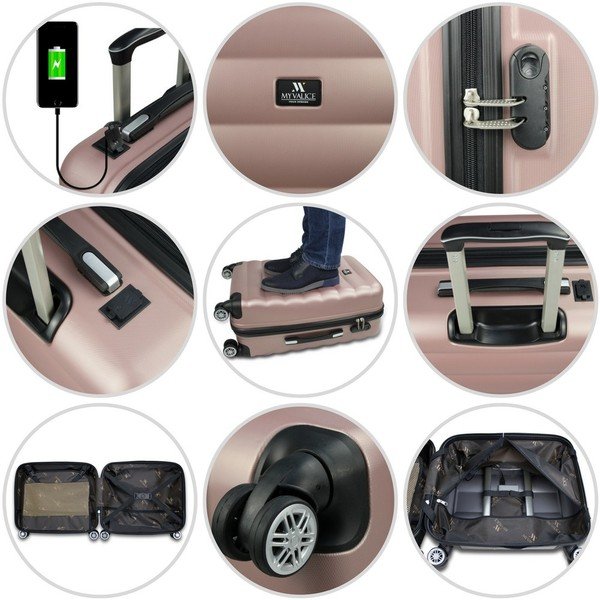 Valiză cu roți/troler cabină, cu port USB My Valice COLORS RESSNO, verde-image-4