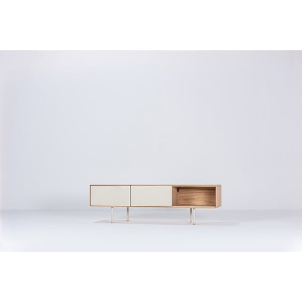 Comodă TV albă/în culoare naturală din lemn de stejar 160x48 cm Fina – Gazzda-image-2