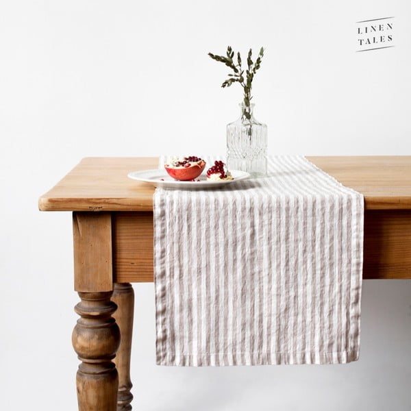Napron de masă din in 40x200 cm Natural White Stripes – Linen Tales