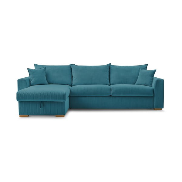 Colțar albastru extensibil cu tapițerie din catifea reiată  (cu colț variabil) Augustin – Bobochic Paris