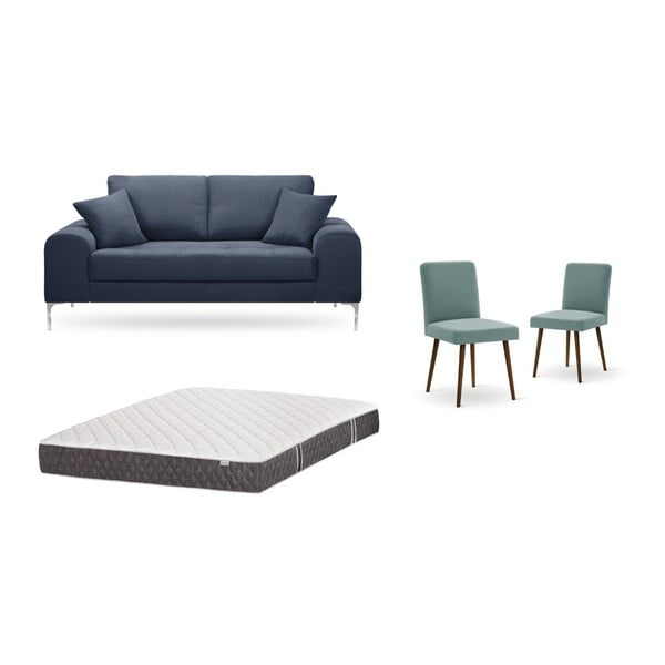 Set canapea albastru închis, 2 scaune gri-verde, o saltea 140 x 200 cm Home Essentials