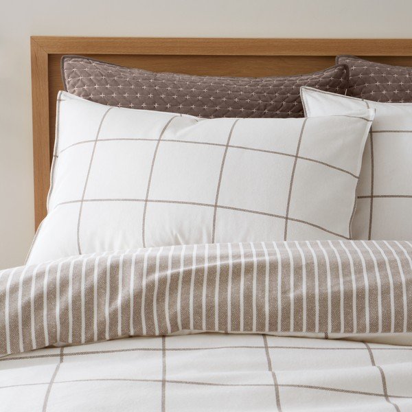 Lenjerie de pat crem/taupe din flanelă pentru pat de o persoană 135x200 cm Brushed Regal Check – Bianca-image-2