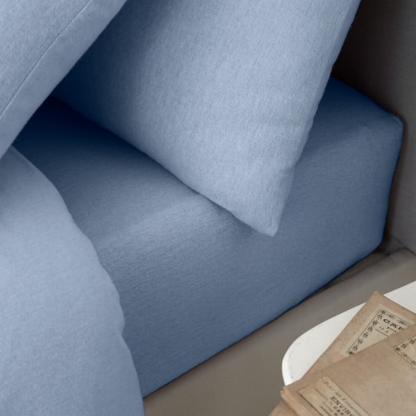 Cearceaf albastru deschis din flanelă cu elastic 135x190 cm Brushed – Catherine Lansfield-image-1