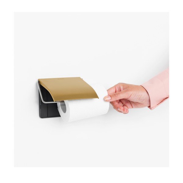 Suport pentru hârtie igienică auriu de montat pe perete din oțel ReNew – Brabantia-image-1