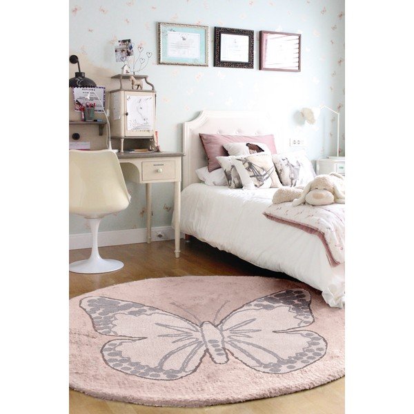 Covor pentru copii roz lavabil/țesut manual din bumbac ø160 cm Mariposa – Lorena Canals-image-1