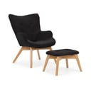 Fotoliu cu taburet negru cu tapițerie din catifea reiată Niko – Ropez