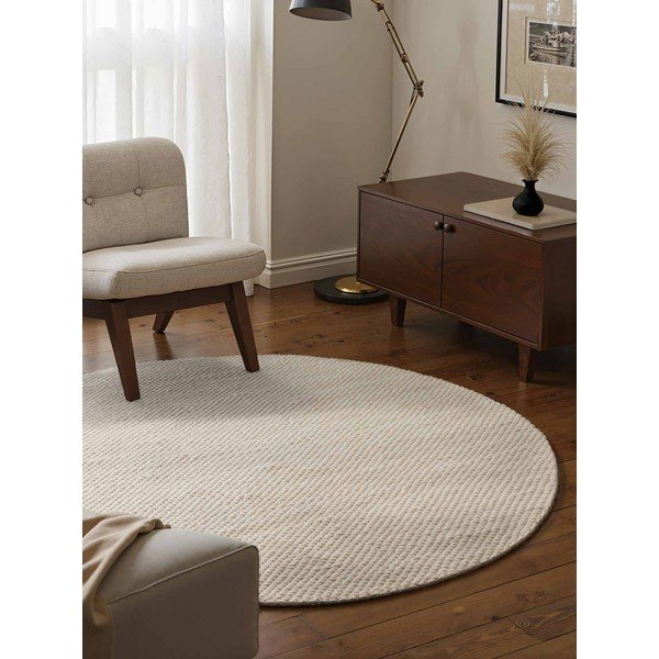 Covor crem țesut manual rotund din lână ø 160 cm Lyon Beans – Elle Decoration-image-1