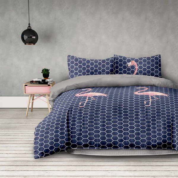 Lenjerie de pat din microfibră AmeliaHome Flamingo Dark, 200 x 220 cm