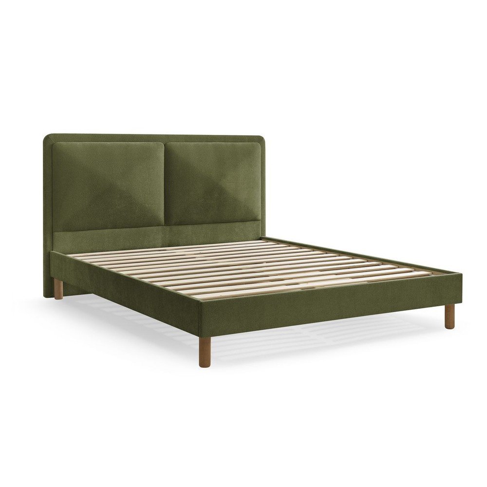 Pat matrimonial verde tapițat tapițat cu somieră 160x200 cm Mara – Bobochic Paris