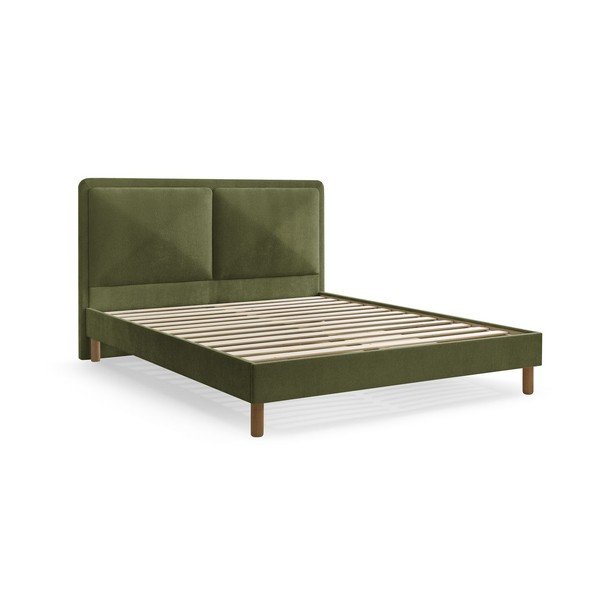 Pat matrimonial verde tapițat tapițat cu somieră 140x190 cm Mara – Bobochic Paris