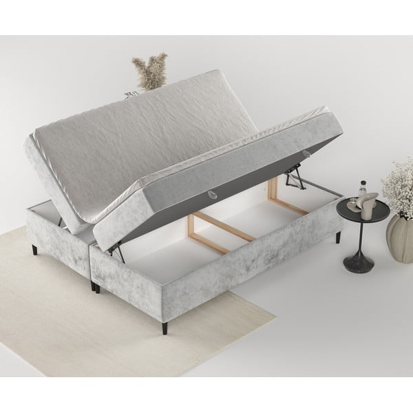 Pat boxspring gri cu spațiu de depozitare 200x200 cm Araya – Maison de Rêve-image-4