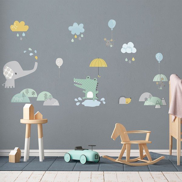 Autocolante de perete pentru camera copiilor Ambiance Animals in the Rain-image-3