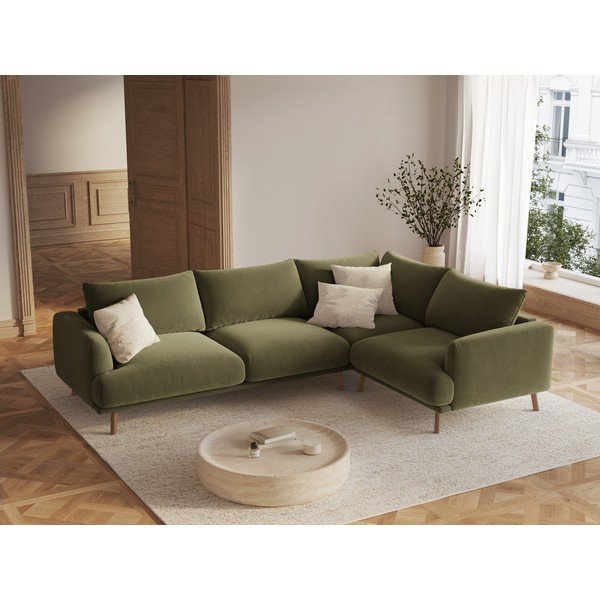 Colțar verde cu tapițerie din catifea (cu colț pe partea dreaptă/în formă de ”L”) Naomi – Micadoni -image-1